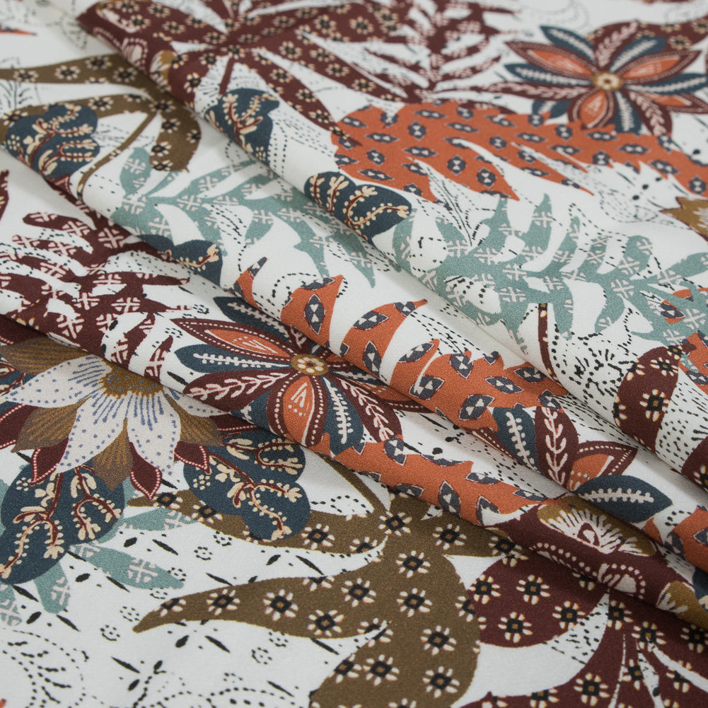 Stretch Cotton Sateen - White and Orange Floral - Vitality of Admiration Print - Mood Exclusive Key Largo Collection