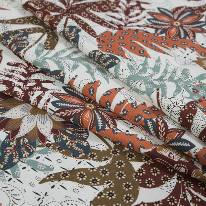 Stretch Cotton Sateen - White and Orange Floral - Vitality of Admiration Print - Mood Exclusive Key Largo Collection