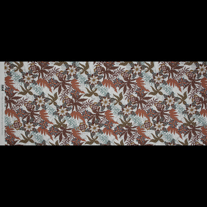 Stretch Cotton Sateen - White and Orange Floral - Vitality of Admiration Print - Mood Exclusive Key Largo Collection