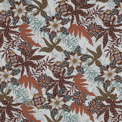 Stretch Cotton Sateen - White and Orange Floral - Vitality of Admiration Print - Mood Exclusive Key Largo Collection