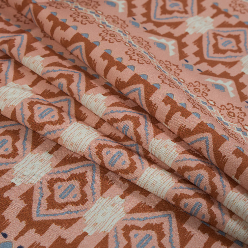 Stretch Cotton Sateen - Peach and Red Geometric Stripes - Wisdom of Empathy Print - Mood Exclusive Key Largo Collection - Folded