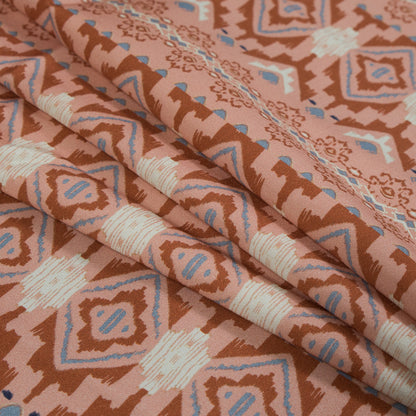 Stretch Cotton Sateen - Peach and Red Geometric Stripes - Wisdom of Empathy Print - Mood Exclusive Key Largo Collection