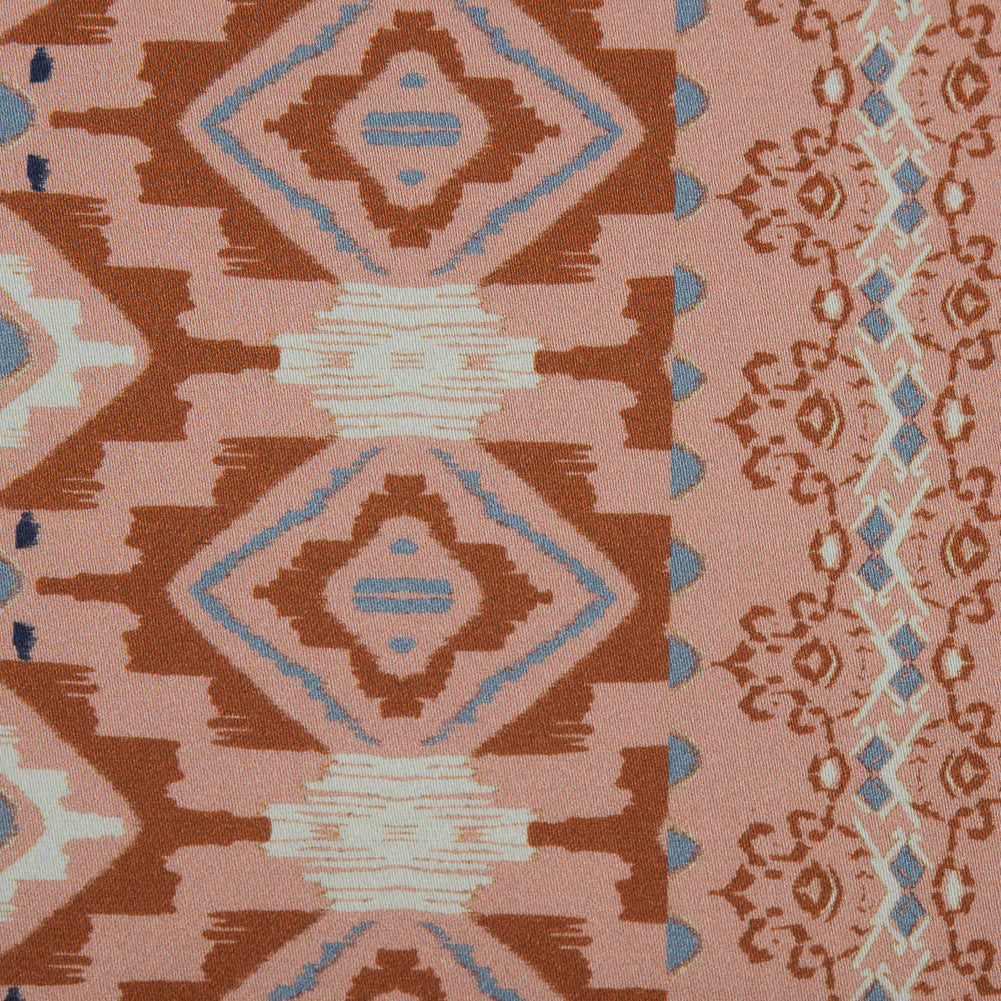 Stretch Cotton Sateen - Peach and Red Geometric Stripes - Wisdom of Empathy Print - Mood Exclusive Key Largo Collection - Detail