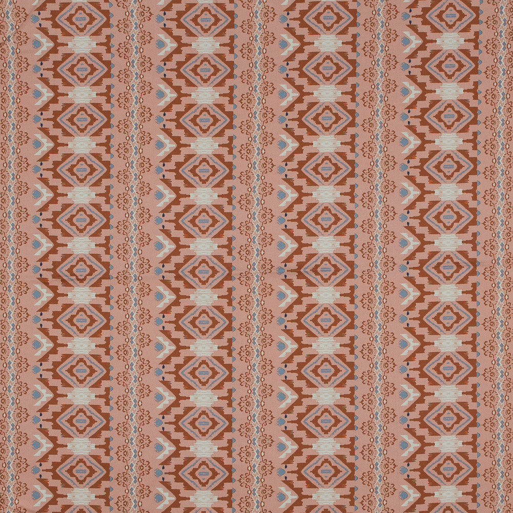 Stretch Cotton Sateen - Peach and Red Geometric Stripes - Wisdom of Empathy Print - Mood Exclusive Key Largo Collection