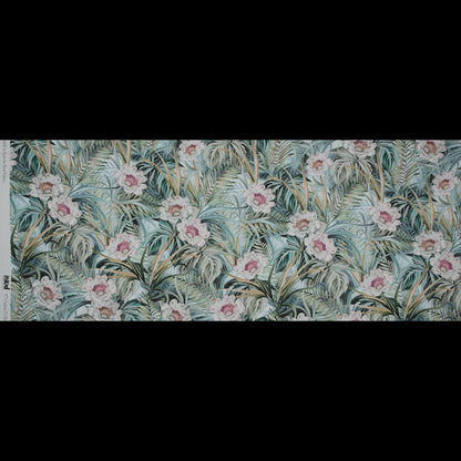 Stretch Cotton Sateen - Green Floral and Leaves - Warmth of Thoughtfulness Print - Mood Exclusive Key Largo Collection