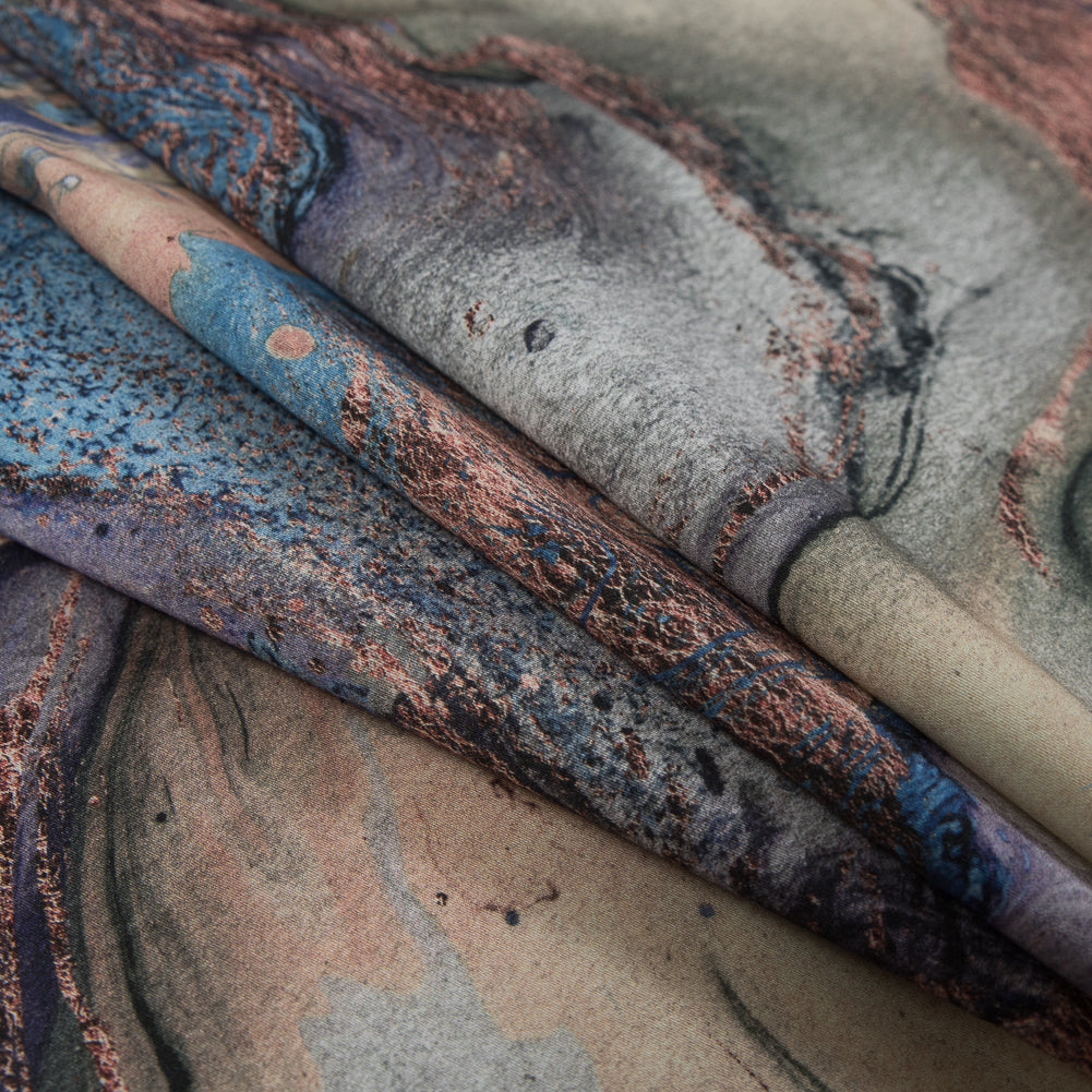 Stretch Cotton Sateen - Blue Abstract - Balance of Peace Print - Mood Exclusive Key Largo Collection