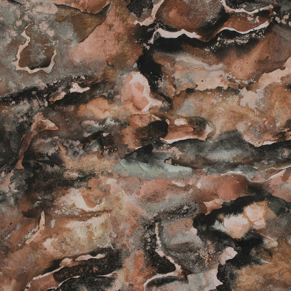 Stretch Cotton Sateen - Beige and Gray Abstract - Excitement of Rebellion Print - Mood Exclusive Key Largo Collection