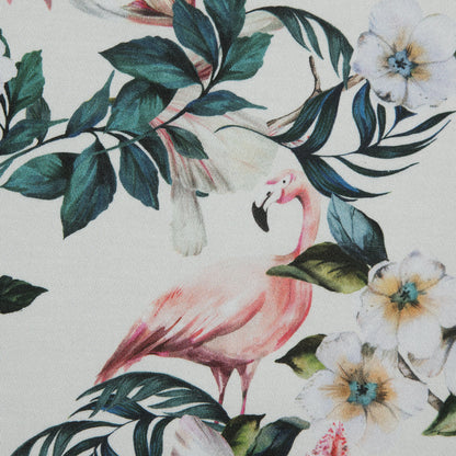 Stretch Cotton Sateen - White Flamingos and Leaves - Balance of Unity Print - Mood Exclusive Key Largo Collection