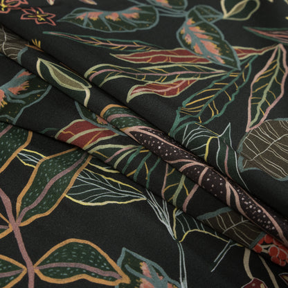Stretch Cotton Sateen - Black and Green Foliage - Mystery of Renewal Print - Mood Exclusive Key Largo Collection