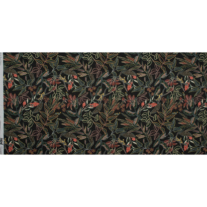 Stretch Cotton Sateen - Black and Green Foliage - Mystery of Renewal Print - Mood Exclusive Key Largo Collection