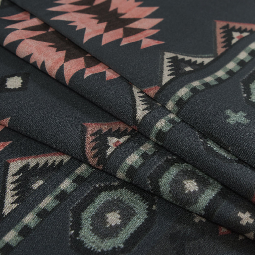 Stretch Cotton Sateen - Charcoal and Pink Geometric Stripes - Wholeness of Stability Print - Mood Exclusive Key Largo Collection