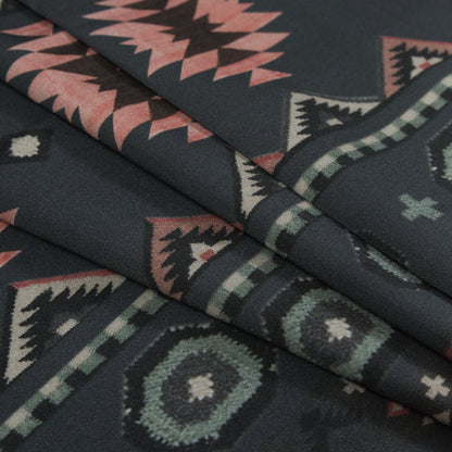 Stretch Cotton Sateen - Charcoal and Pink Geometric Stripes - Wholeness of Stability Print - Mood Exclusive Key Largo Collection