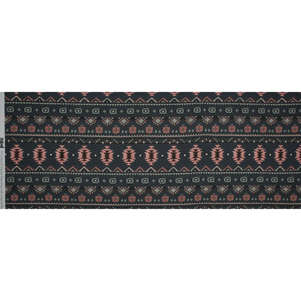 Stretch Cotton Sateen - Charcoal and Pink Geometric Stripes - Wholeness of Stability Print - Mood Exclusive Key Largo Collection