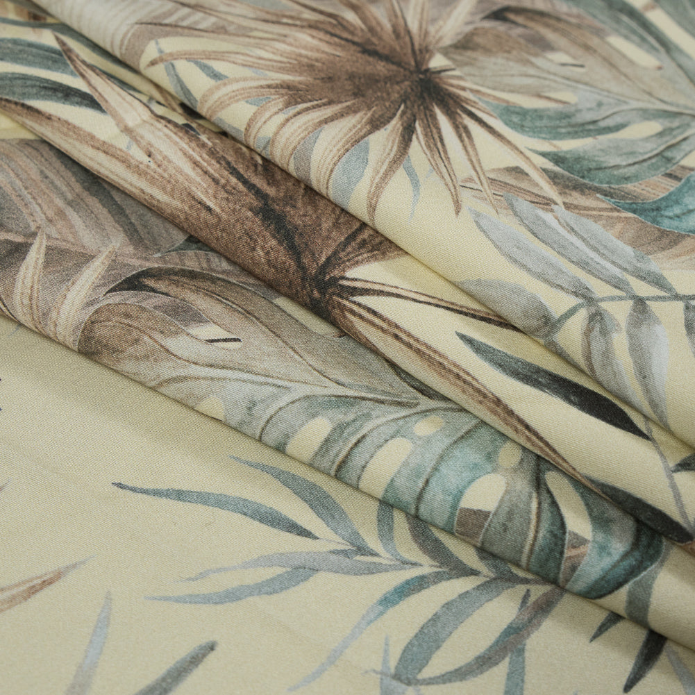 Stretch Cotton Sateen - Yellow Tropical Leaves - Efficacy of Contentment Print - Mood Exclusive Key Largo Collection