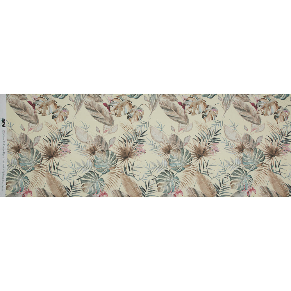 Stretch Cotton Sateen - Yellow Tropical Leaves - Efficacy of Contentment Print - Mood Exclusive Key Largo Collection