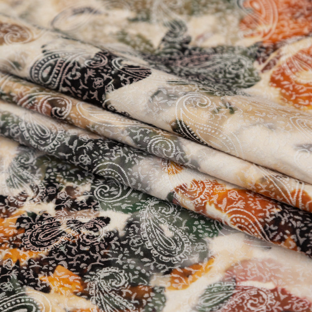 Stretch Paisley Jacquard - Orange and White Abstract - Eternal Rockwell Print - Mood Exclusive Harvest Collection