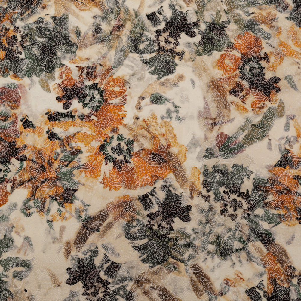 Stretch Paisley Jacquard - Orange and White Abstract - Eternal Rockwell Print - Mood Exclusive Harvest Collection
