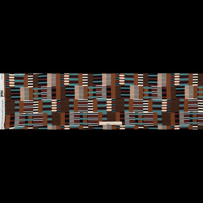 Stretch Polyester Crepe - Blue and Brown Geometric - Kernel of Truth Print - Mood Exclusive Harvest Collection