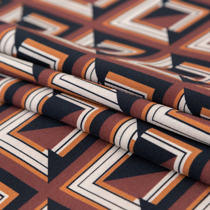 Stretch Polyester Crepe - Brown Geometric Squares - Corn Maze Print - Mood Exclusive Harvest Collection