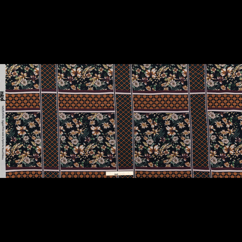 Stretch Polyester Crepe - Lattice Checks and Florals - Cidermaker's Window Print - Mood Exclusive Harvest Collection