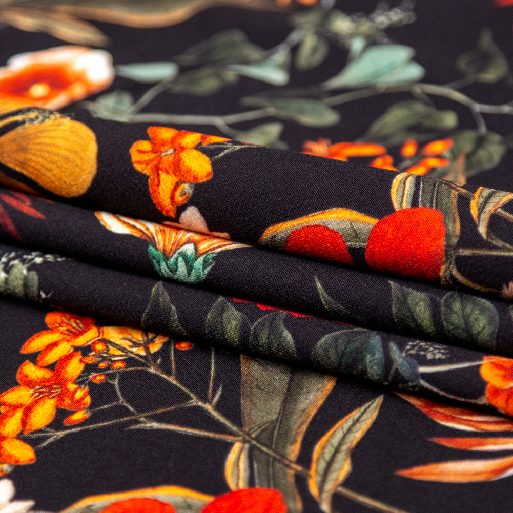 Stretch Polyester Crepe - Black Floral - Garden of Earthly Delights Print - Mood Exclusive Harvest Collection