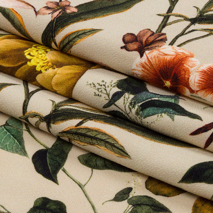 Stretch Polyester Crepe - Beige Floral - Garden of Earthly Delights Print - Mood Exclusive Harvest Collection