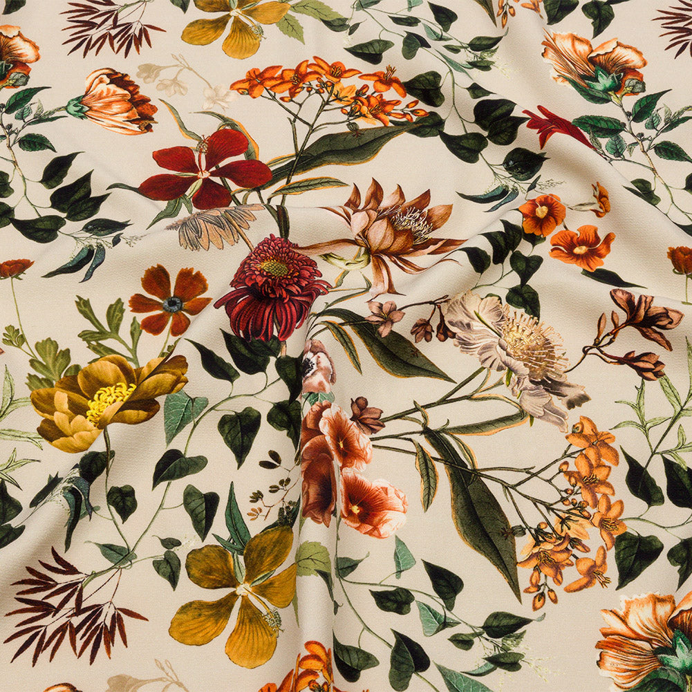 Stretch Polyester Crepe - Beige Floral - Garden of Earthly Delights Print - Mood Exclusive Harvest Collection