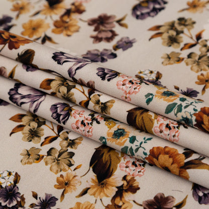 Stretch Polyester Crepe - Cream and Rust Floral - August Rush Print - Mood Exclusive Harvest Collection