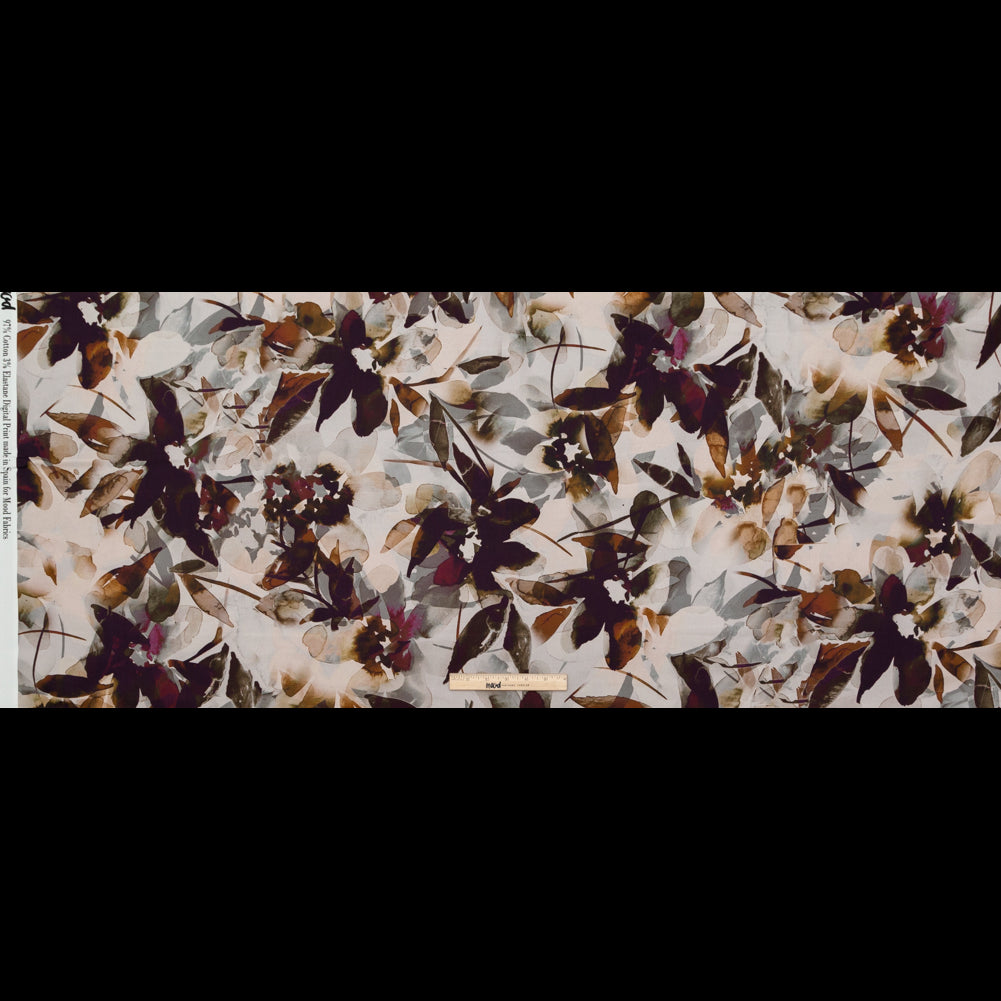 Stretch Cotton Sateen - Burgundy and White Floral - A Drop of Golden Sun Print - Mood Exclusive Harvest Collection - Full