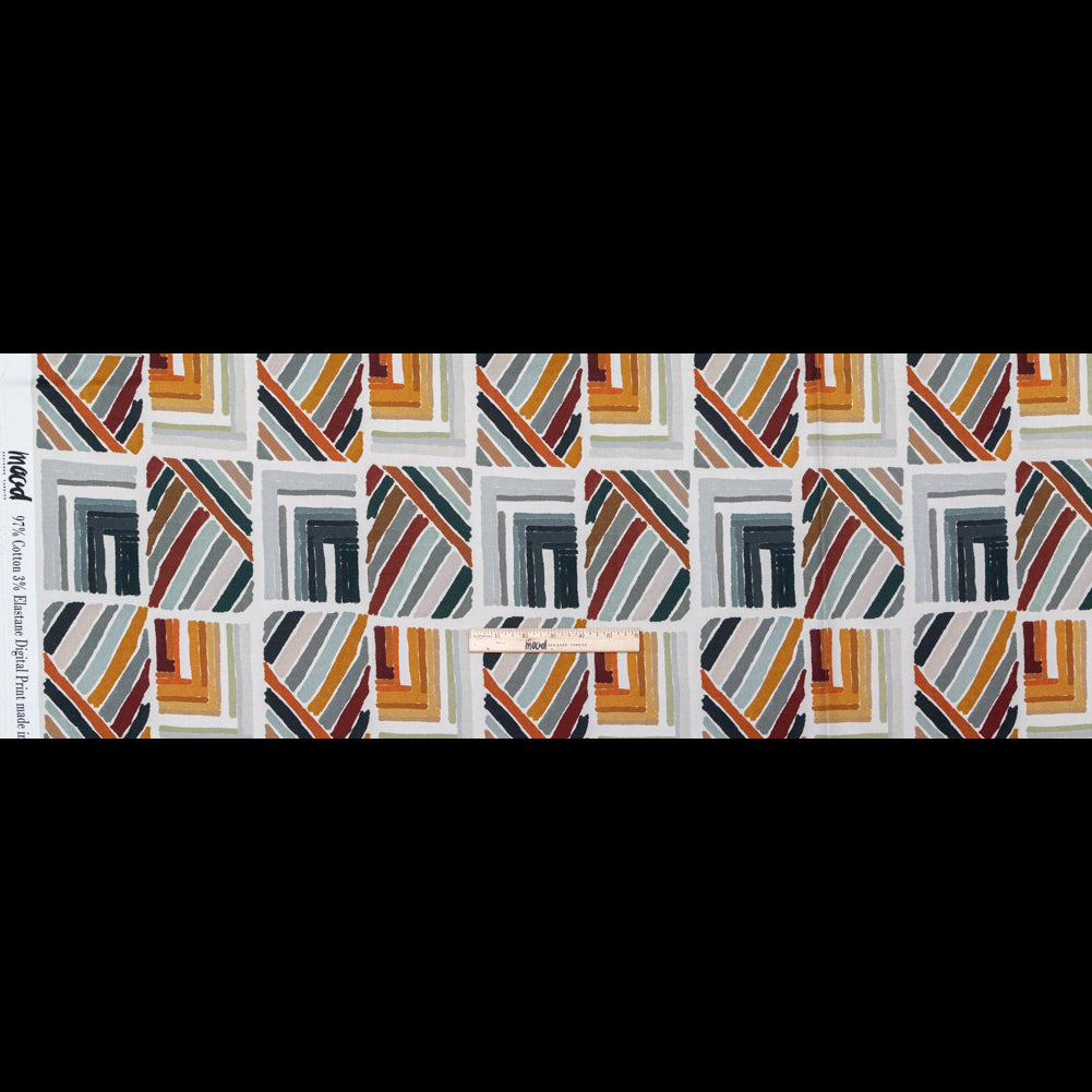 Stretch Cotton Sateen - Orange and Gray Geometric - Harvest Hayride Print - Mood Exclusive Harvest Collection - Full