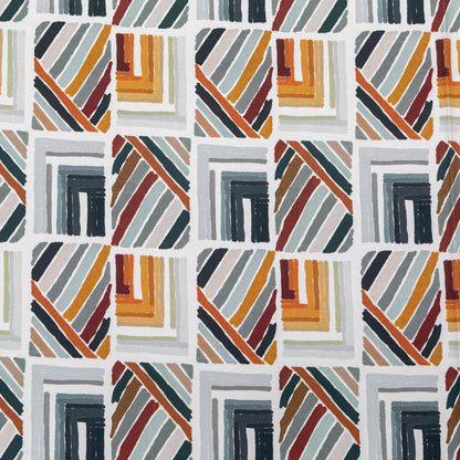 Stretch Cotton Sateen - Orange and Gray Geometric - Harvest Hayride Print - Mood Exclusive Harvest Collection