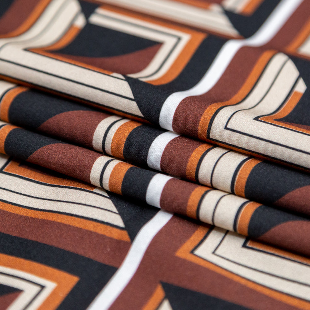 Stretch Cotton Sateen - Brown Geometric Squares - Corn Maze Print - Mood Exclusive Harvest Collection