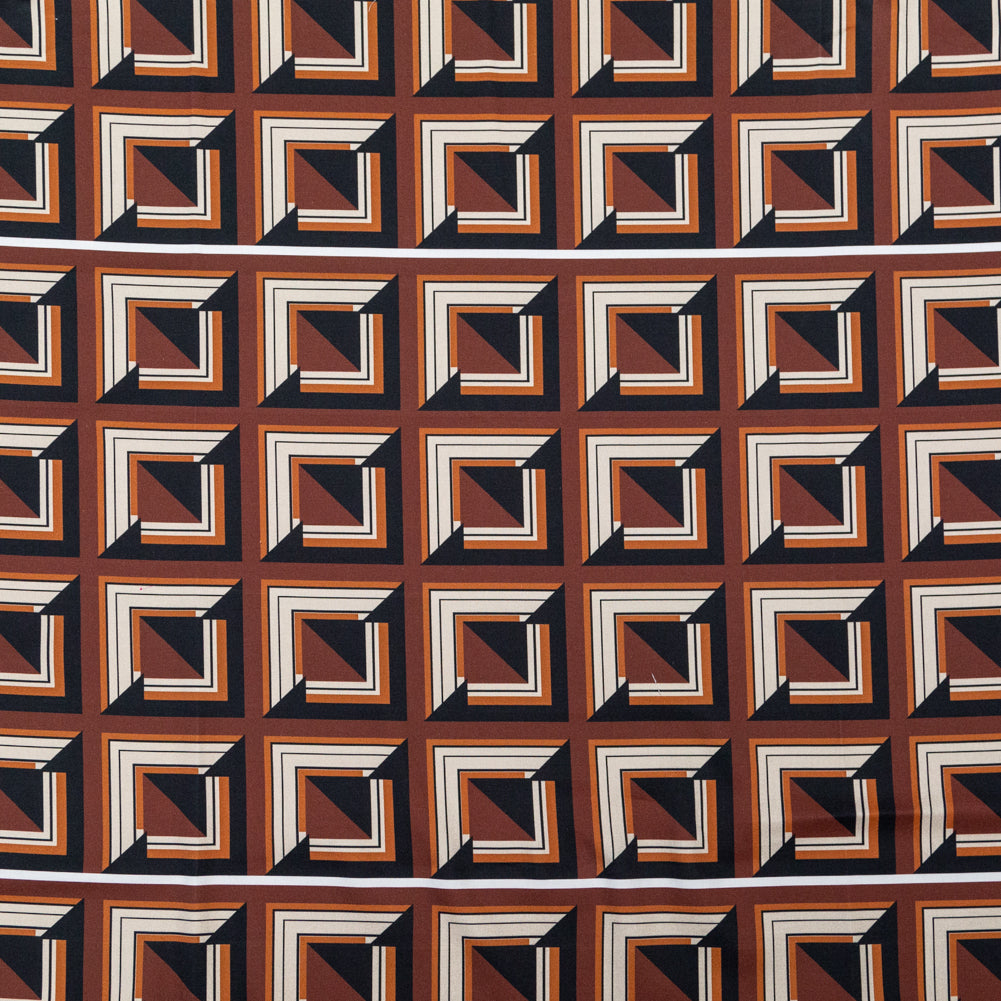 Stretch Cotton Sateen - Brown Geometric Squares - Corn Maze Print - Mood Exclusive Harvest Collection