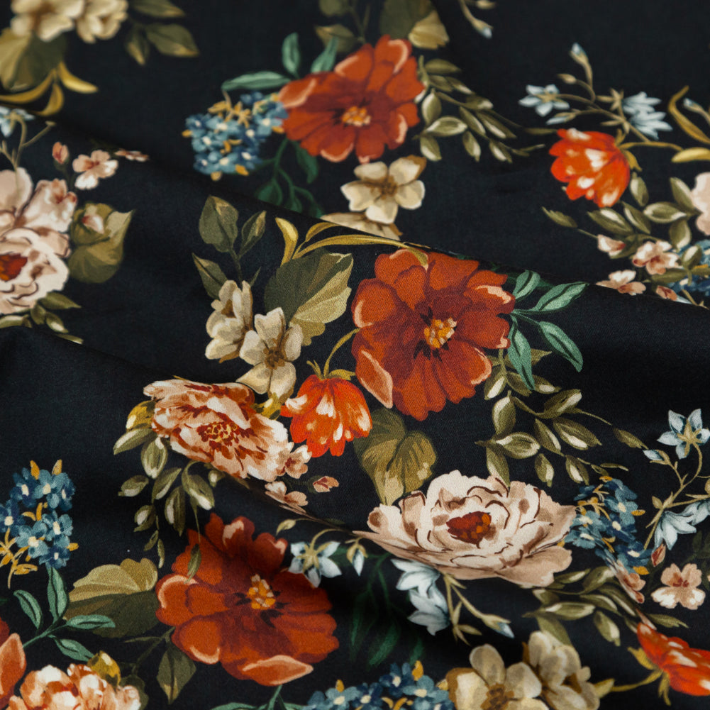 Stretch Cotton Sateen - Black and Red Floral - Garden of Eden Print - Mood Exclusive Harvest Collection - Detail