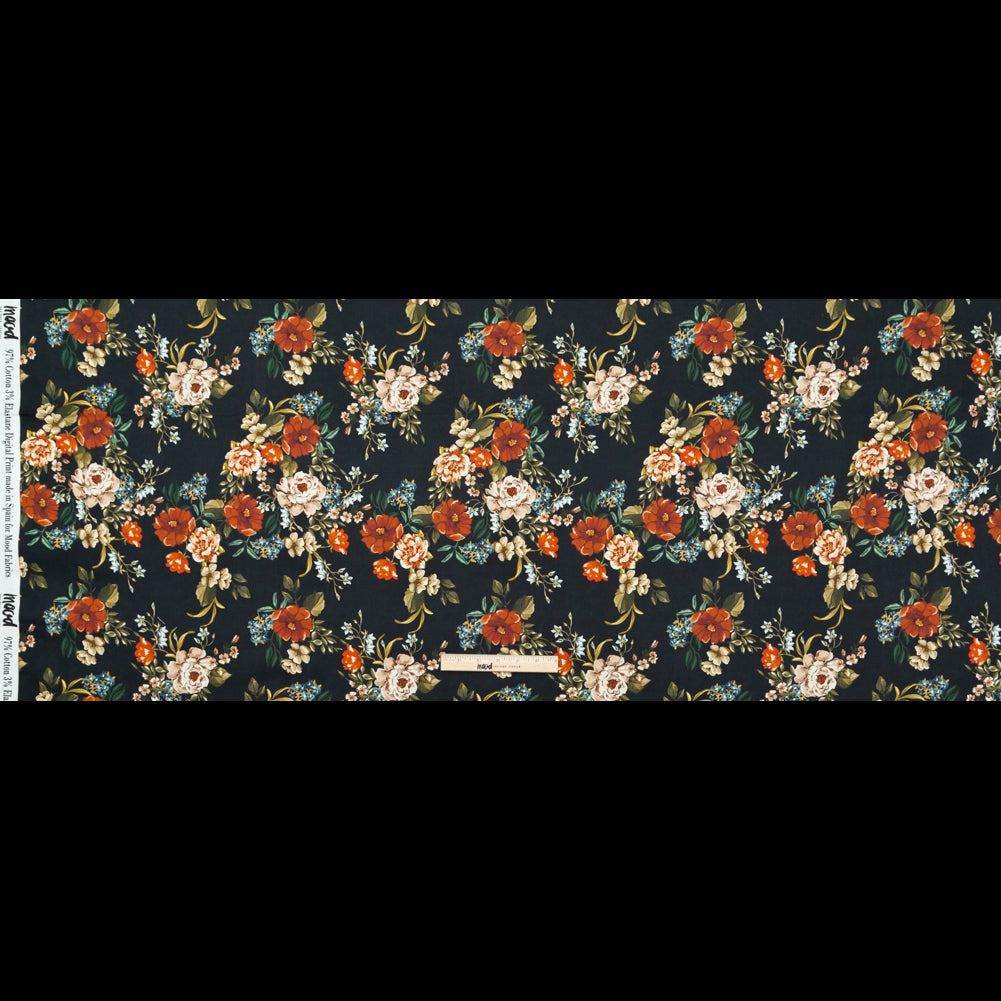 Stretch Cotton Sateen - Black and Red Floral - Garden of Eden Print - Mood Exclusive Harvest Collection - Full