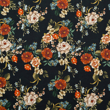 Stretch Cotton Sateen - Black and Red Floral - Garden of Eden Print - Mood Exclusive Harvest Collection