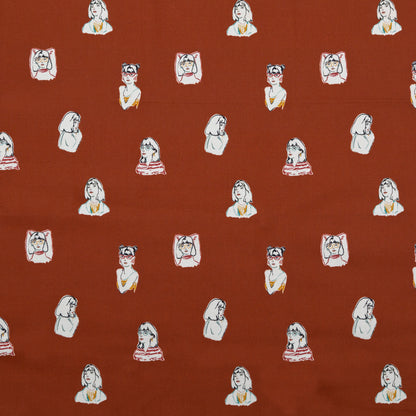 Stretch Cotton Sateen - Rust Faces - Run the World Print - Mood Exclusive Harvest Collection