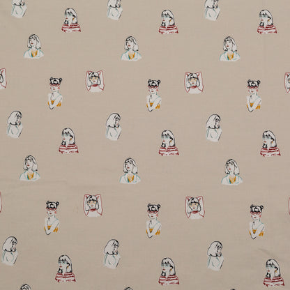 Stretch Cotton Sateen - Beige Faces - Run the World Print - Mood Exclusive Harvest Collection
