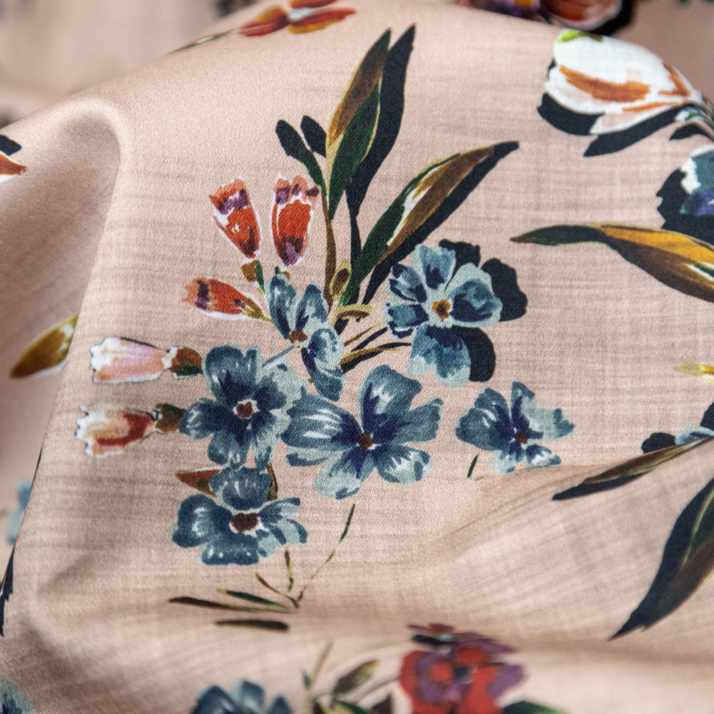 Stretch Cotton Sateen - Beige Floral - New Americana Print - Mood Exclusive Harvest Collection - Detail