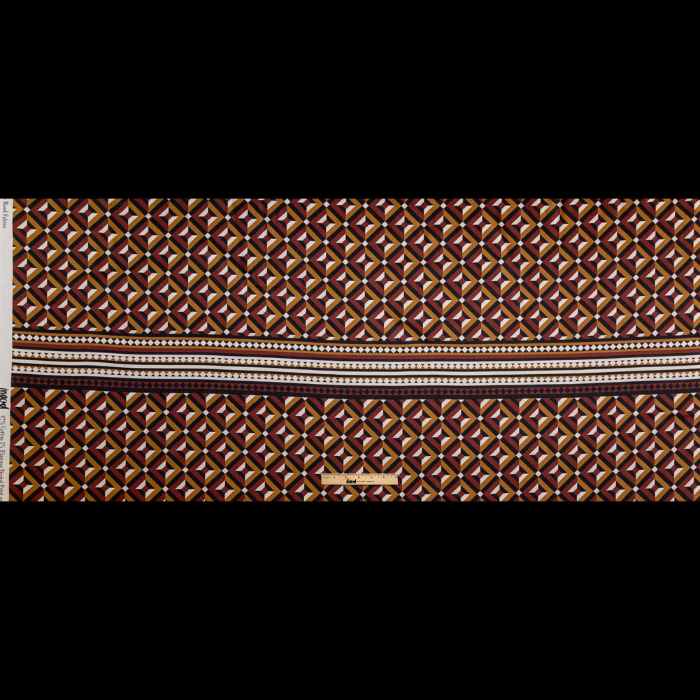 Stretch Cotton Sateen Panel - Mahogany Geometric - Art-tumnal Equinox Print - Mood Exclusive Harvest Collection - Full