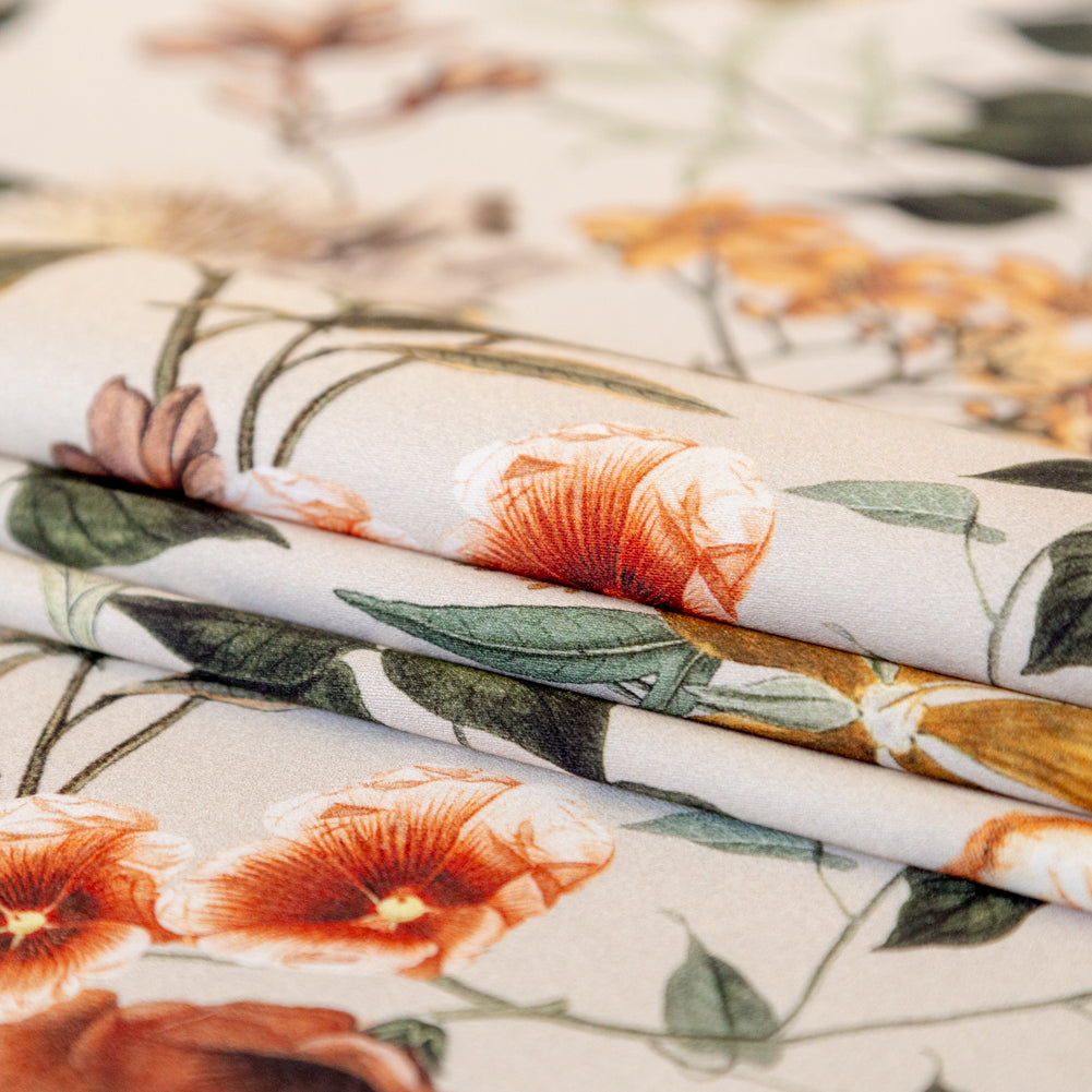 Stretch Cotton Sateen - Beige Floral - Garden of Earthly Delights Print - Mood Exclusive Harvest Collection