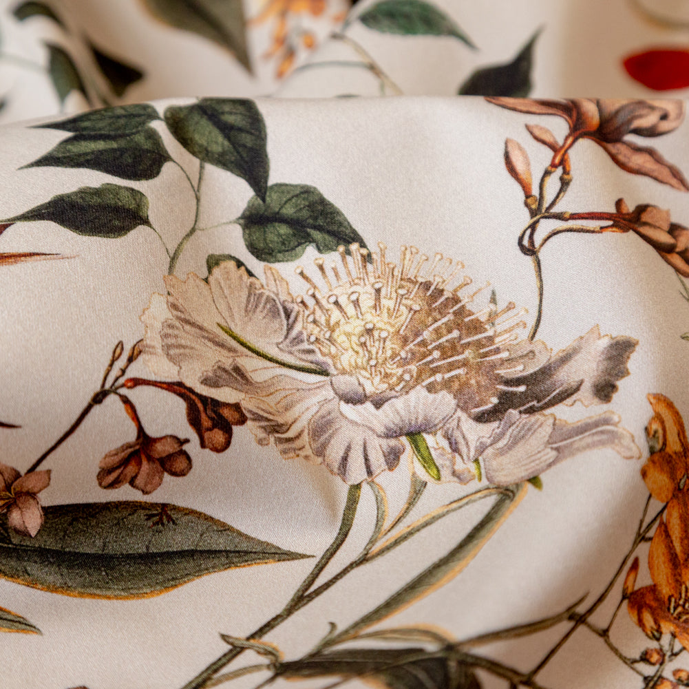 Stretch Cotton Sateen - Beige Floral - Garden of Earthly Delights Print - Mood Exclusive Harvest Collection