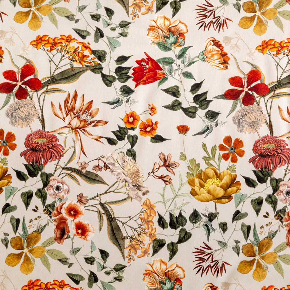 Stretch Cotton Sateen - Beige Floral - Garden of Earthly Delights Print - Mood Exclusive Harvest Collection