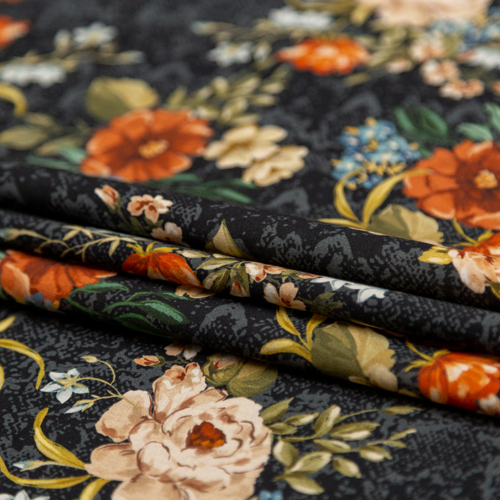 Cotton Voile - Black and Red Floral - Garden of Eden Print - Mood Exclusive Harvest Collection