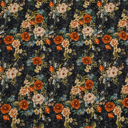 Cotton Voile - Black and Red Floral - Garden of Eden Print - Mood Exclusive Harvest Collection