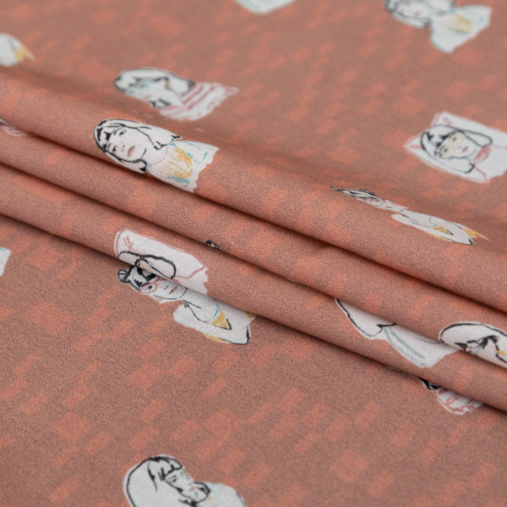 Cotton Voile - Burnt Salmon Faces - Run the World Print - Mood Exclusive Harvest Collection