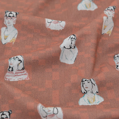 Cotton Voile - Burnt Salmon Faces - Run the World Print - Mood Exclusive Harvest Collection