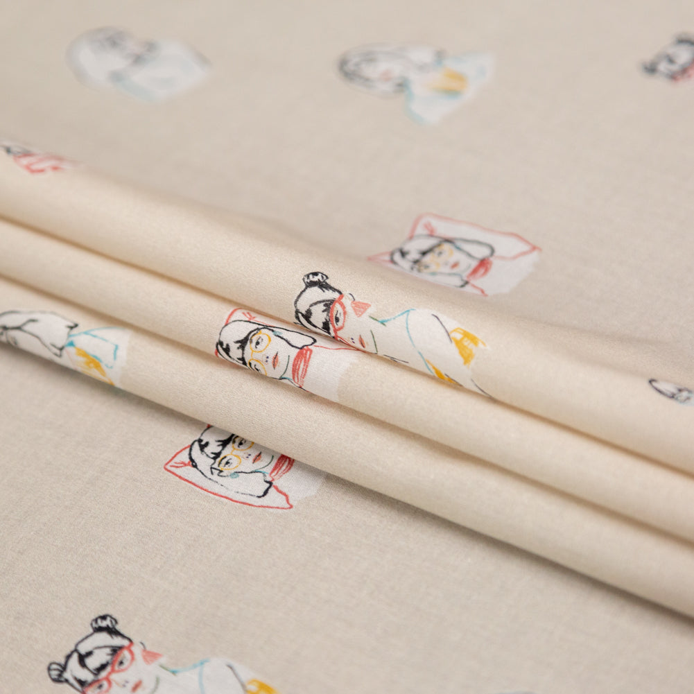 Cotton Voile - Beige Faces - Run the World Print - Mood Exclusive Harvest Collection