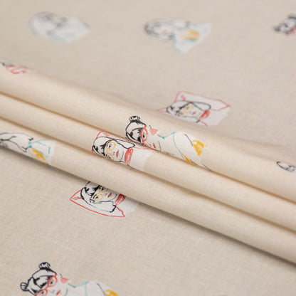 Cotton Voile - Beige Faces - Run the World Print - Mood Exclusive Harvest Collection