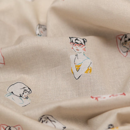 Cotton Voile - Beige Faces - Run the World Print - Mood Exclusive Harvest Collection